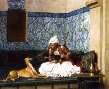  Blowing Art - Arnaut blowing Smoke at the Nose of his Dog Greek Arabian Orientalism Jean Leon Gerome